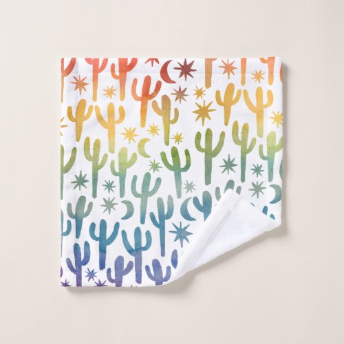 Night Desert Cactus Watercolor Pattern Rainbows Bath Towel Set