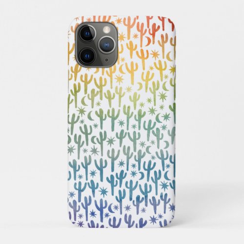 Night Desert Fun Cactus Rainbow Pattern Watercolor iPhone 11 Pro Case