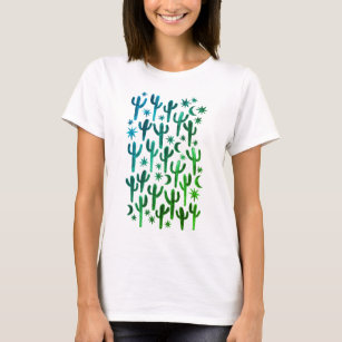 Night Desert Saguaro Cacti Green Watercolor T-Shirt