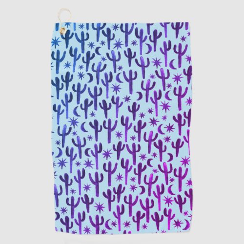 Night Desert Saguaro Cacti Watercolor Ombre Purple Golf Towel