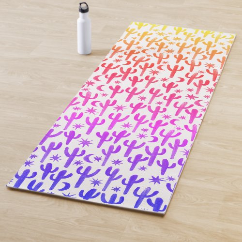 Night Desert Watercolor Saguaro Cacti Ombre Sunset Yoga Mat