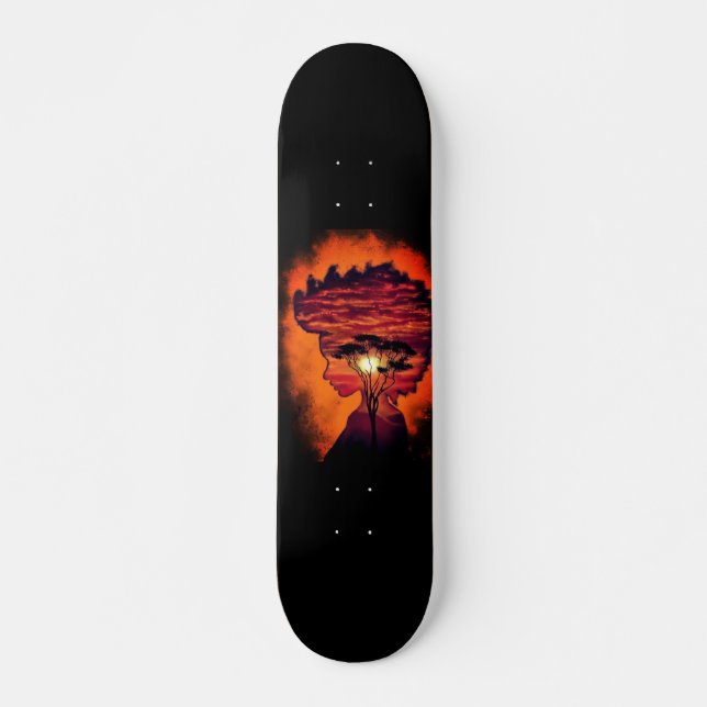 Night Desire Skateboard Black Orange Art Design (Front)