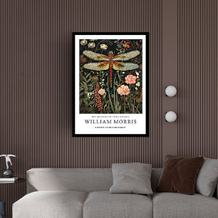 Night dragonfly and wild flowers William Morris Framed Art