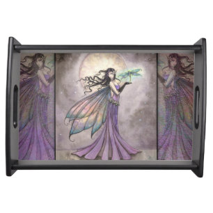 Night Dragonfly Fairy Fantasy Art Serving Tray