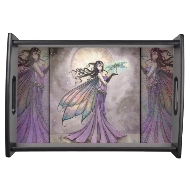 Night Dragonfly Fairy Fantasy Art Serving Tray (Front)
