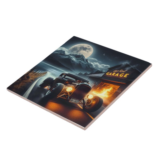 Night drive in a classic hot rod ceramic tile (Side)