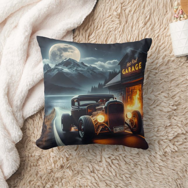 Night drive in a classic hot rod throw pillow (Blanket)