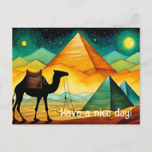 Night Egyptian Pyramids Camel Desert Postcard