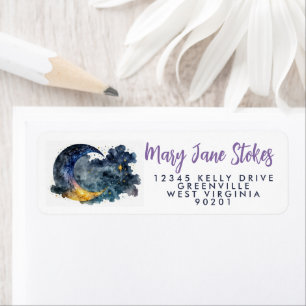 night envelope RETURN ADDRESS starry sky moon Label