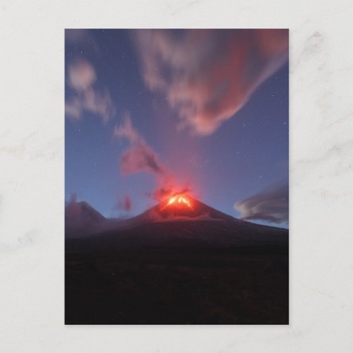 Night eruption Klyuchevskaya Sopka in Kamchatka Postcard