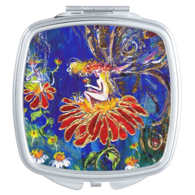 NIGHT FAERY ON THE RED FLOWER MAKEUP MIRROR (Front)