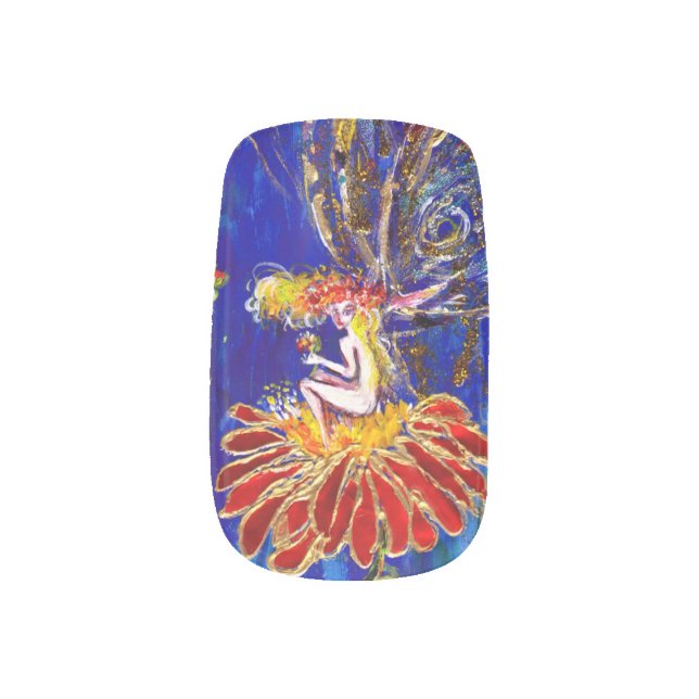 NIGHT FAERY ON THE RED FLOWER MINX NAIL ART (Right Thumb)