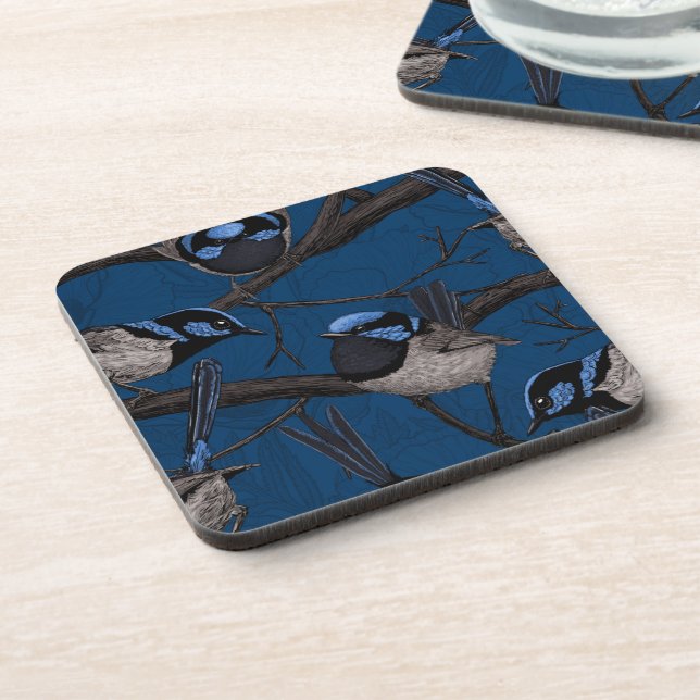 Night fairy wrens beverage coaster (Left Side)