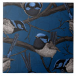 Night fairy wrens ceramic tile<br><div class="desc">Vector seamless pattern made in Illustrator. First I've drawn fairy-wrens in my sketchbook,  then redrawn them in Illustrator and made the pattern. If you are interested you can see a video of drawing one of the wrens in my Instagram.</div>