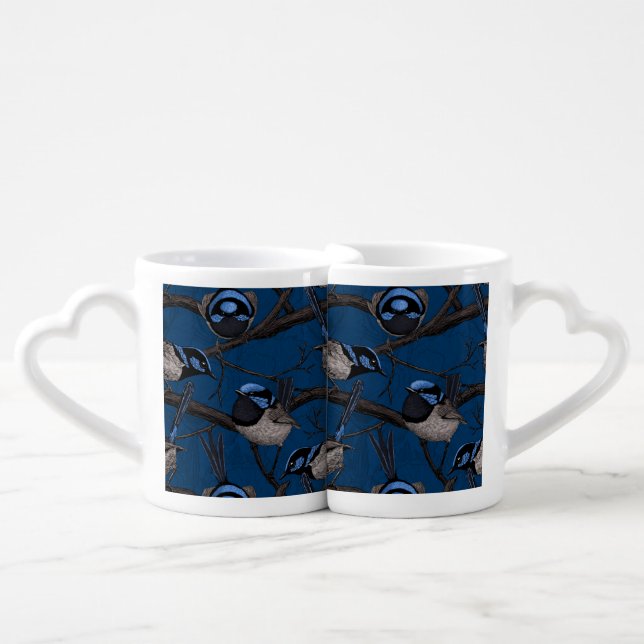 Night fairy wrens coffee mug set (Front Nesting)