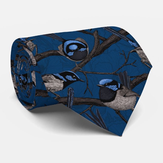 Night fairy wrens neck tie (Rolled)
