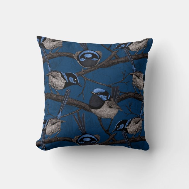 Night fairy wrens throw pillow (Front)