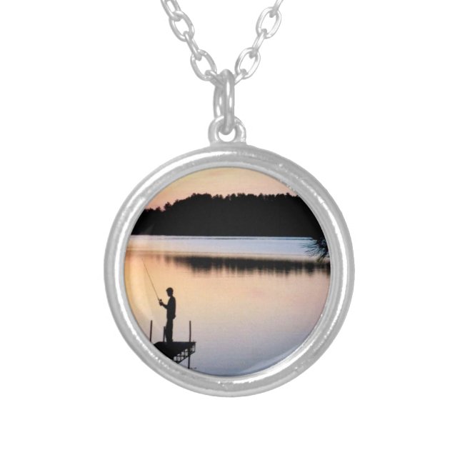 Night fishing silver plated necklace (Front)