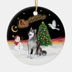 Night Flight - Alaskan Malamute Ceramic Ornament