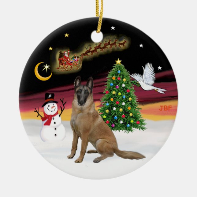 Night Flight - Belgian Malinois Ceramic Ornament (Front)