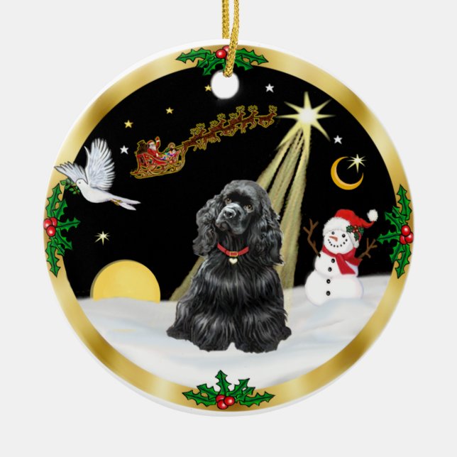 Night Flight-  Black Cocker Spaniel Ceramic Ornament (Front)
