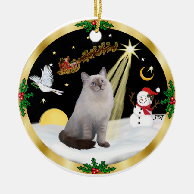 Night Flight - Blue Cream Ragdoll cat Ceramic Ornament (Front)