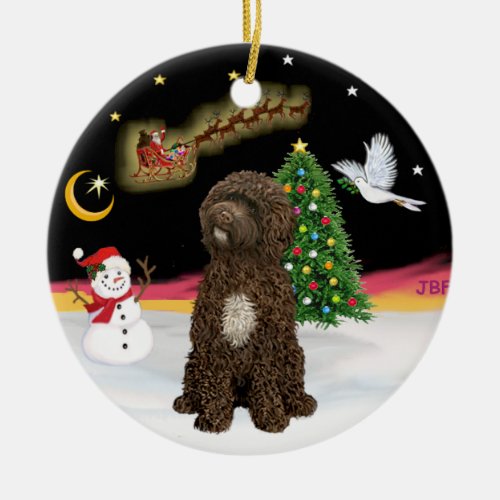 Night Flight _Brown Portuguese Water Dog Ceramic Ornament