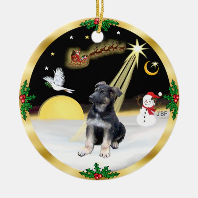 Night Flight-  German Shepherd puppy Ceramic Ornament (Front)