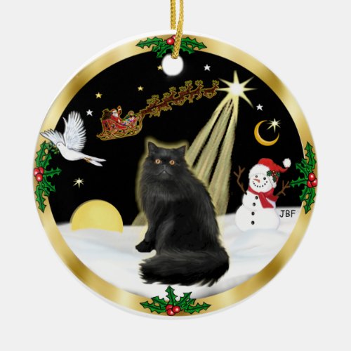 Night Flight GW _ Black Persian cat Ceramic Ornament