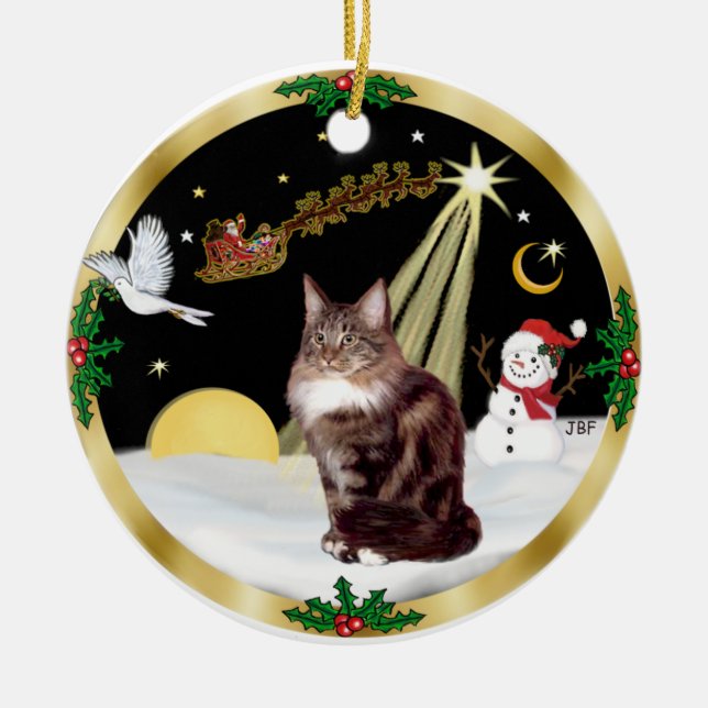 Night Flight (GW) - Maine Coon cat 9 Ceramic Ornament (Front)