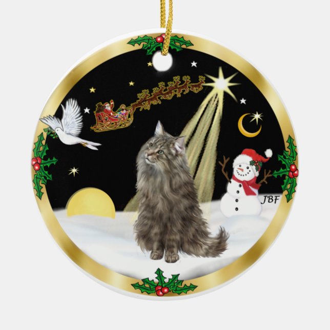 Night Flight (GW) - Norwegian Forest Cat Ceramic Ornament (Front)