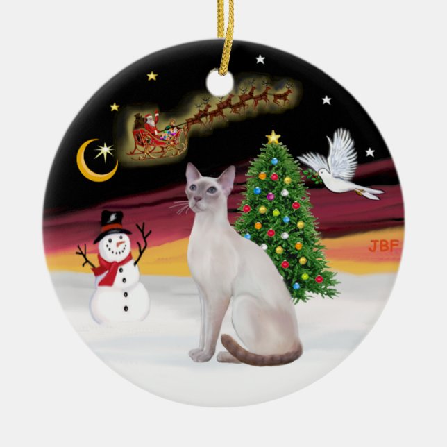 Night Flight - Lilac Point Siamese Ceramic Ornament (Front)