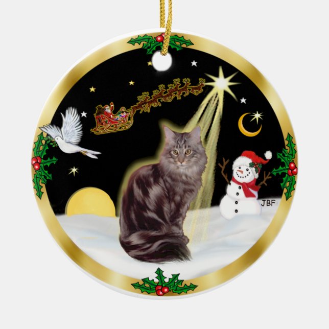 Night Flight - Maine Coon cat (tabby 10) Ceramic Ornament (Front)