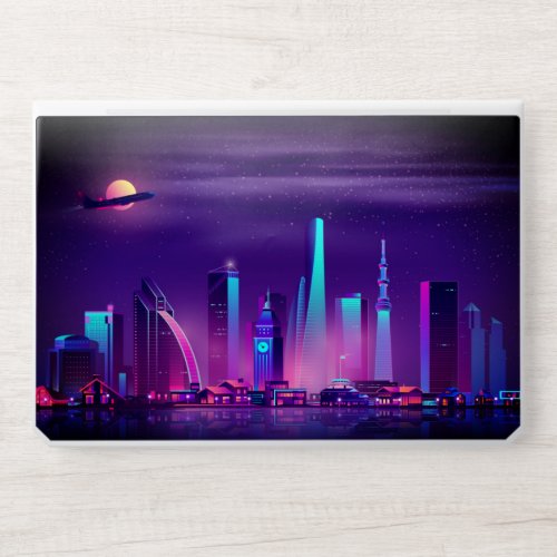 Night Flight over Modern City HP Laptop Skin