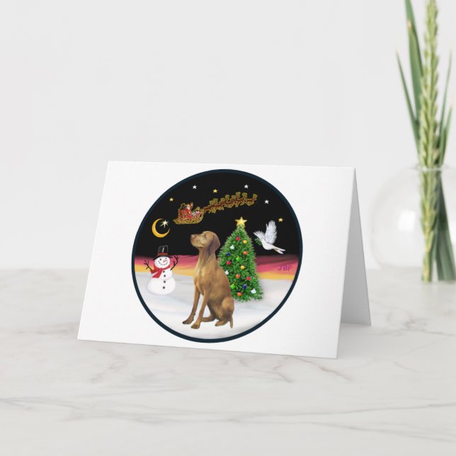 Night Flight (R) - Vizsla Holiday Card (Front)