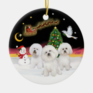 Night Flight - Three Bichon Frise Ceramic Ornament
