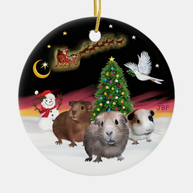 Night Flight - Three Guinea Pigs (Cavies) Ceramic Ornament (Front)