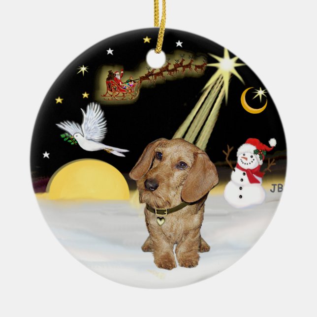 Night Flight - Wire Haired Dachshund Ceramic Ornament (Front)