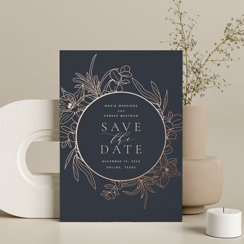 Night  Floral Foil Save the Date Card