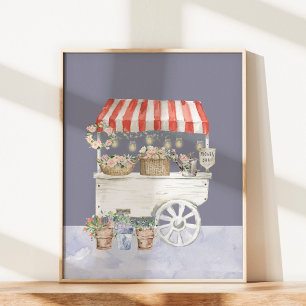 Night Flower Market Watercolor Cottagecore Art Poster