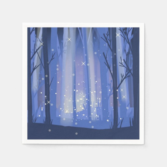 night forest and sparkling fireflies napkins (Front)