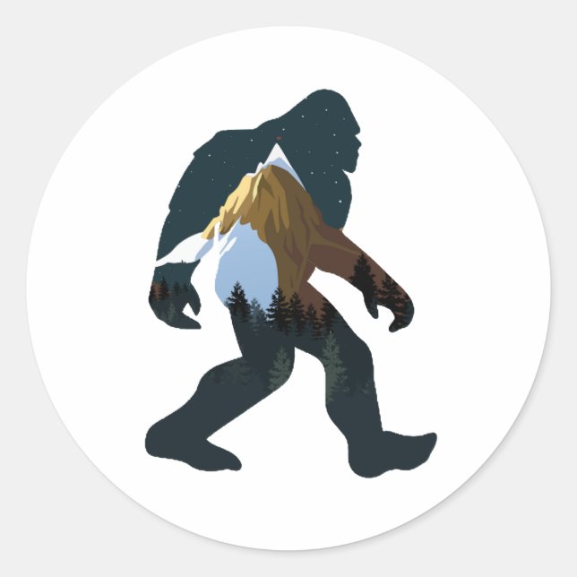 Night Forest Bigfoot Classic Round Sticker (Front)