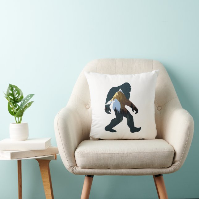 Night Forest Bigfoot Throw Pillow (Chair)