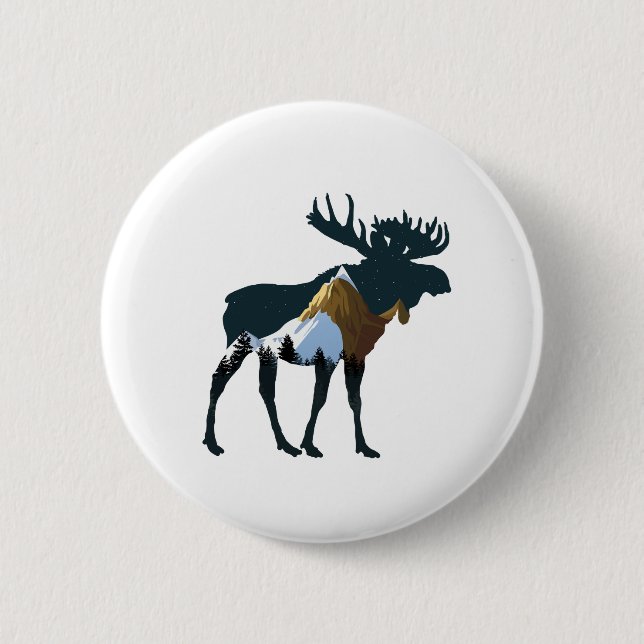 Night Forest Moose     Button (Front)