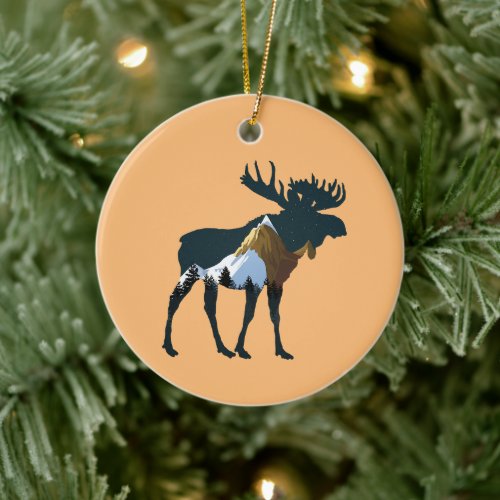Night Forest Moose      Ceramic Ornament