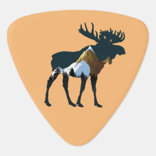 Night Forest Moose Guitar Pick