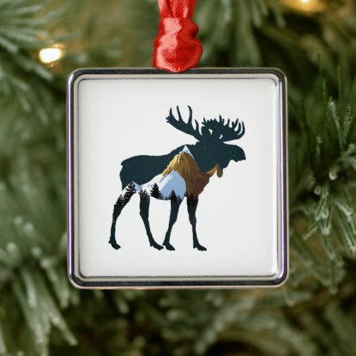 Night Forest Moose      Metal Ornament