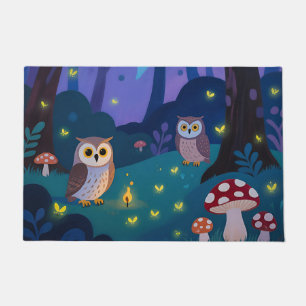 Night Forest Owls Illustration Doormat