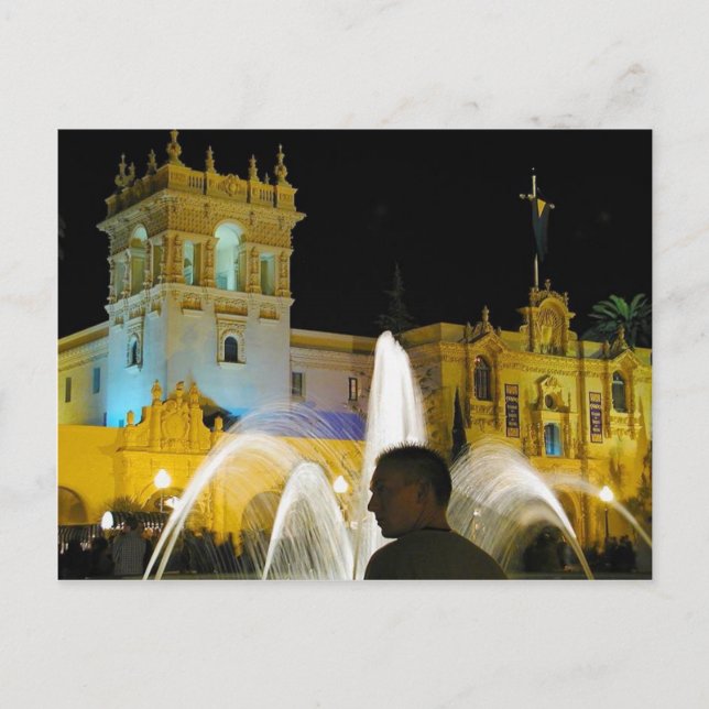 Night Fountains Water Balboa Park Prado Postcard (Front)