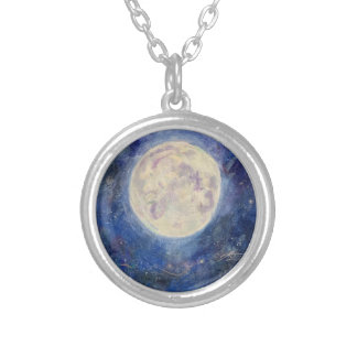 Night Full Moon Celestial Sky Maureen Girard Unive Silver Plated Necklace
